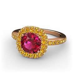 Linne Yüzük - Rodolit garnet ve sitrin 14 ayar rose altın yüzük #1k3mqrz