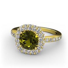 Linne Yüzük - Peridot ve swarovski 14 ayar altın yüzük #1kwxxal
