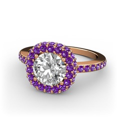 Linne Yüzük - Swarovski ve ametist 8 ayar rose altın yüzük #1l10u7v