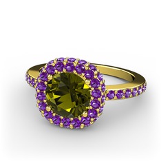 Peridot ve ametist 925 ayar altın kaplama gümüş yüzük