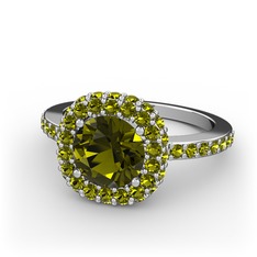 Linne Yüzük - Peridot 18 ayar beyaz altın yüzük #1lprmp9