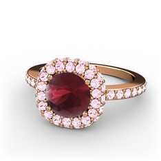 Kök yakut ve pembe kuvars 14 ayar rose altın yüzük