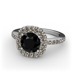 Linne Yüzük - Siyah zirkon ve dumanlı kuvars 8 ayar beyaz altın yüzük #1m5hm99