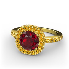 Linne Yüzük - Garnet ve sitrin 8 ayar altın yüzük #1meztre