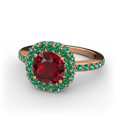 Linne Yüzük - Garnet ve yeşil kuvars 925 ayar rose altın kaplama gümüş yüzük #1mi5obk