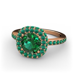 Linne Yüzük - Yeşil kuvars ve kök zümrüt 18 ayar rose altın yüzük #1mqpgpn