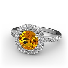 Linne Yüzük - Sitrin ve beyaz zirkon 925 ayar gümüş yüzük #1mrb7x8