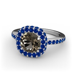 Linne Yüzük - Dumanlı kuvars ve lab safir 8 ayar beyaz altın yüzük #1n9qokf