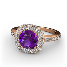 Linne Yüzük - Ametist ve swarovski 14 ayar rose altın yüzük #1nf1u85
