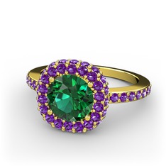 Yeşil kuvars ve ametist 14 ayar altın yüzük