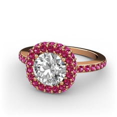 Linne Yüzük - Beyaz zirkon ve rodolit garnet 925 ayar rose altın kaplama gümüş yüzük #1oetuot