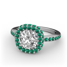 Linne Yüzük - Beyaz zirkon ve kök zümrüt 18 ayar beyaz altın yüzük #1oldfzi