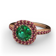 Linne Yüzük - Yeşil kuvars ve kök yakut 925 ayar rose altın kaplama gümüş yüzük #1ozsu03