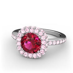 Linne Yüzük - Rodolit garnet ve pembe kuvars 8 ayar beyaz altın yüzük #1p2s48f