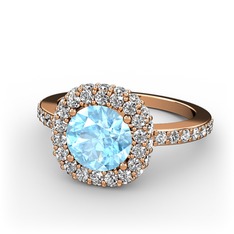 Linne Yüzük - Akuamarin ve beyaz zirkon 14 ayar rose altın yüzük #1pqmyvy