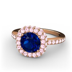 Lab safir ve pembe kuvars 8 ayar rose altın yüzük