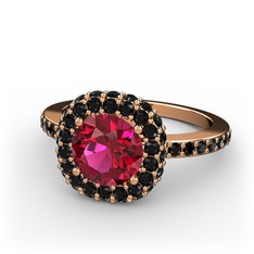 Rodolit garnet ve siyah zirkon 18 ayar rose altın yüzük