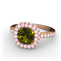 Peridot ve pembe kuvars 925 ayar rose altın kaplama gümüş yüzük