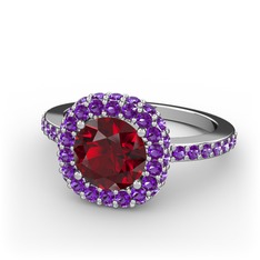 Linne Yüzük - Garnet ve ametist 18 ayar beyaz altın yüzük #1qunot4