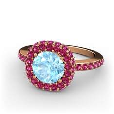Akuamarin ve rodolit garnet 18 ayar rose altın yüzük