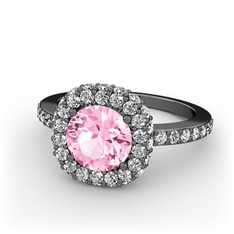 Linne Yüzük - Pembe kuvars ve pırlanta 925 ayar siyah rodyum kaplama gümüş yüzük (1.04 karat) #1r7i82m