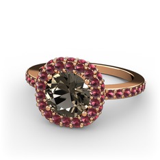 Linne Yüzük - Dumanlı kuvars ve kök yakut 8 ayar rose altın yüzük #1ra5ipg