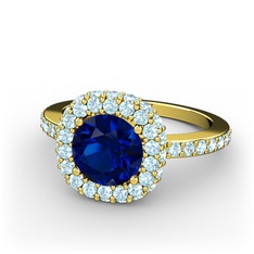 Lab safir ve akuamarin 925 ayar altın kaplama gümüş yüzük