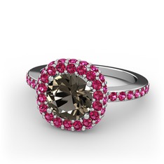 Linne Yüzük - Dumanlı kuvars ve rodolit garnet 8 ayar beyaz altın yüzük #1rug9ck