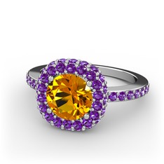 Linne Yüzük - Sitrin ve ametist 18 ayar beyaz altın yüzük #1sqkdxy