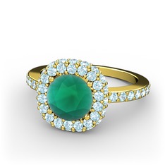 Linne Yüzük - Kök zümrüt ve akuamarin 18 ayar altın yüzük #1st0ffm