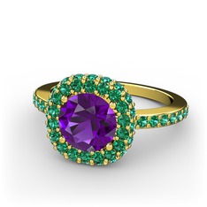 Linne Yüzük - Ametist ve yeşil kuvars 18 ayar altın yüzük #1t1yyy6