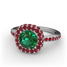 Linne Yüzük - Yeşil kuvars ve garnet 18 ayar beyaz altın yüzük #1tctbdn