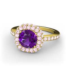 Linne Yüzük - Ametist ve pembe kuvars 18 ayar altın yüzük #1tn9qpa