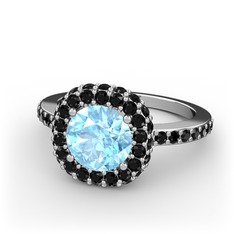 Linne Yüzük - Akuamarin ve siyah zirkon 925 ayar gümüş yüzük #1uv0mlw
