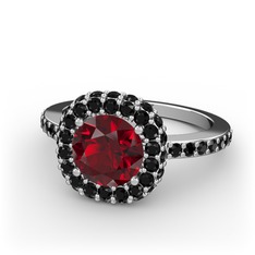 Garnet ve siyah zirkon 8 ayar beyaz altın yüzük