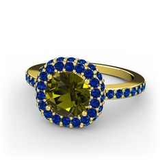 Peridot ve lab safir 14 ayar altın yüzük