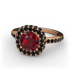 Garnet ve siyah zirkon 14 ayar rose altın yüzük