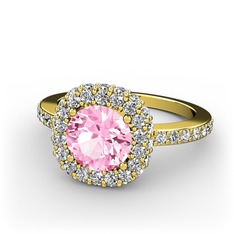 Pembe kuvars ve beyaz zirkon 925 ayar altın kaplama gümüş yüzük