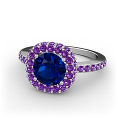 Linne Yüzük - Lab safir ve ametist 8 ayar beyaz altın yüzük #1x87x74