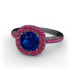 Linne Yüzük - Lab safir ve rodolit garnet 925 ayar siyah rodyum kaplama gümüş yüzük #1xbfize