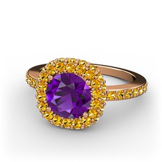 Linne Yüzük - Ametist ve sitrin 8 ayar rose altın yüzük #1xiifbi