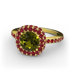 Peridot ve garnet 925 ayar altın kaplama gümüş yüzük