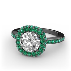 Linne Yüzük - Swarovski ve yeşil kuvars 925 ayar siyah rodyum kaplama gümüş yüzük #1xkgjiy