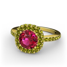 Linne Yüzük - Rodolit garnet ve peridot 18 ayar altın yüzük #1xumhic