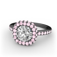 Linne Yüzük - Swarovski ve pembe kuvars 925 ayar siyah rodyum kaplama gümüş yüzük #1y0gmoq