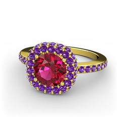 Linne Yüzük - Rodolit garnet ve ametist 18 ayar altın yüzük #1yabc4k