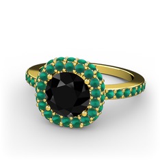 Linne Yüzük - Siyah zirkon ve kök zümrüt 925 ayar altın kaplama gümüş yüzük #1ys4u3r