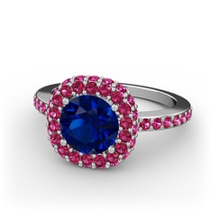 Lab safir ve rodolit garnet 18 ayar beyaz altın yüzük