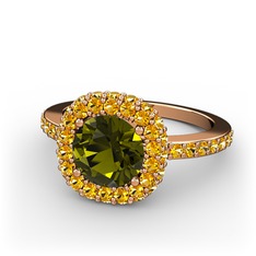 Linne Yüzük - Peridot ve sitrin 8 ayar rose altın yüzük #2h80j7