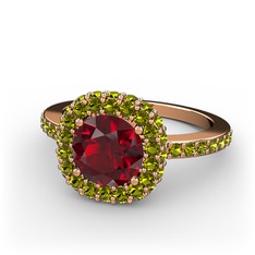 Linne Yüzük - Garnet ve peridot 14 ayar rose altın yüzük #2vu35g